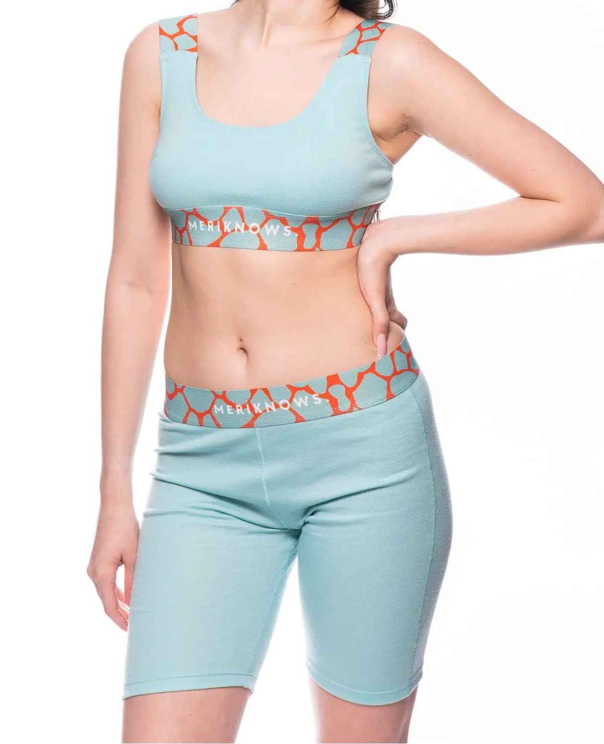 Летен дамски мериносов комплект - бюстие + клин в синя мента