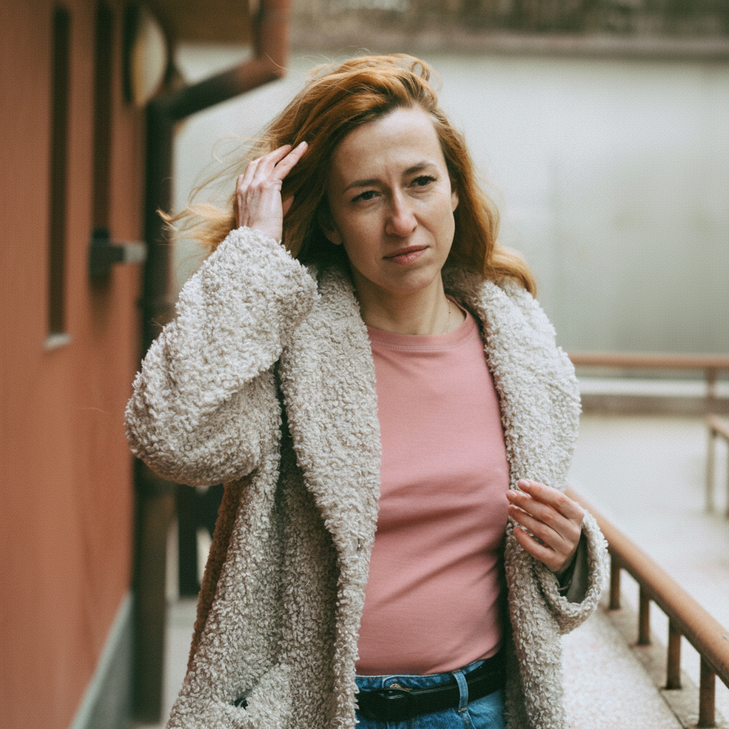 Square crop of pink merino top with cardigan